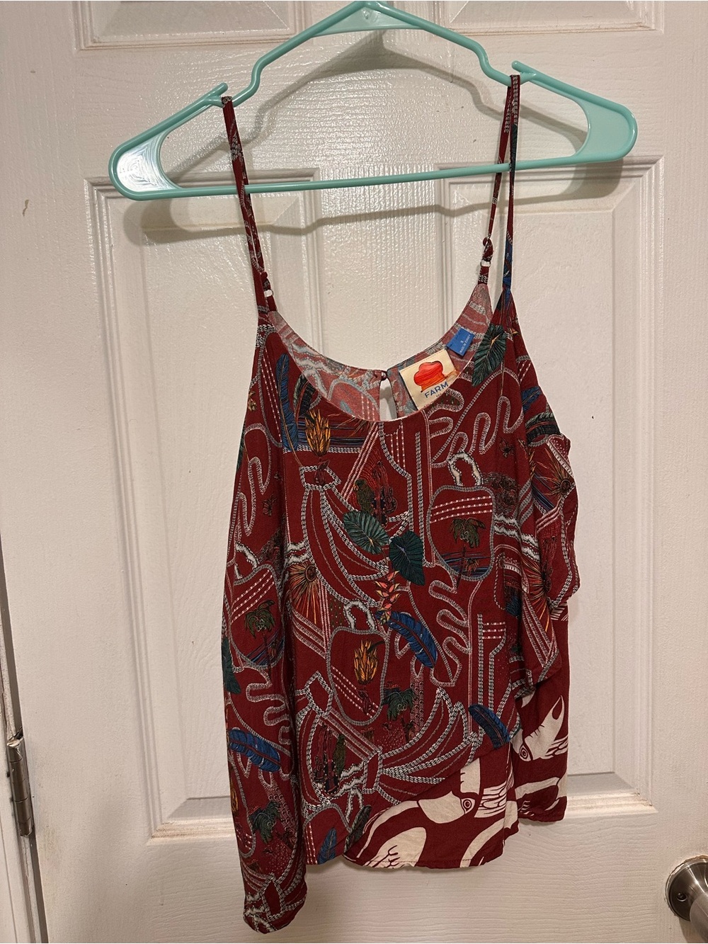 FARM Rio Red Multicolor Tropical-Print Spaghetti-Strap Cami
